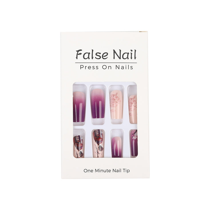 Elegant Artificial Nails Set with Ombre Design and Artistic Accents Stornfield