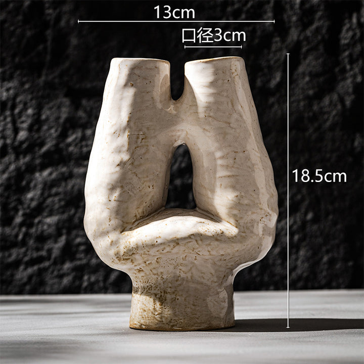 Handmade Abstract Double Neck Ceramic Sculptural Table Vase