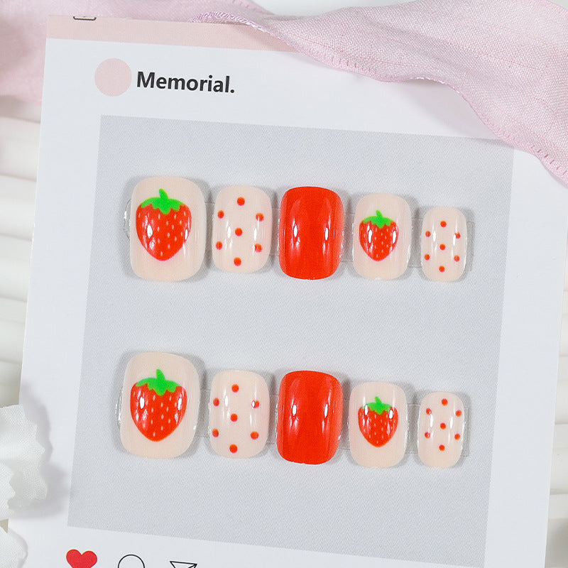 Artificial nail set with cute strawberry and polka dot designs Stornfield