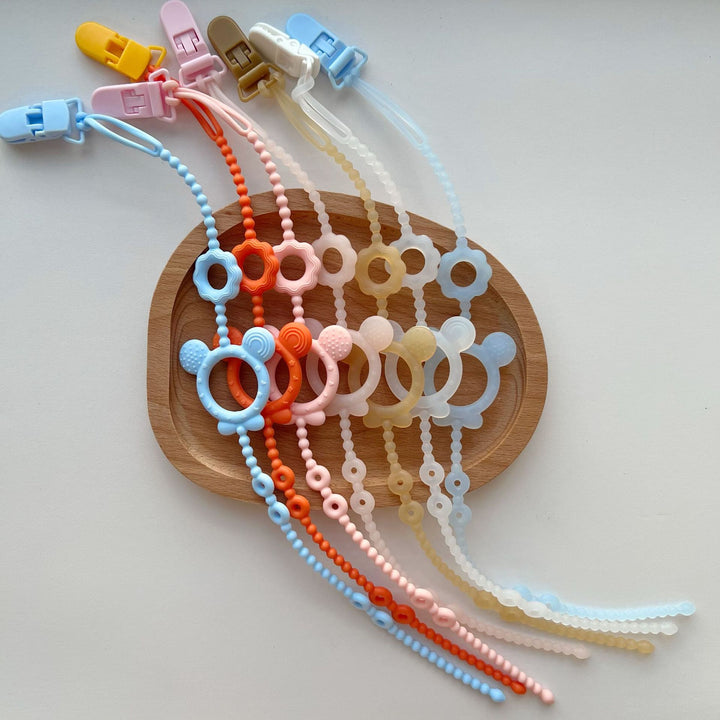 Silicone Beaded Pacifier Holder and Multi-Texture Teething Ring