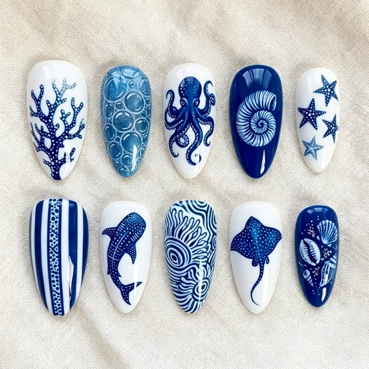 Artistic Ocean-Themed Nail Art Extensions Stornfield