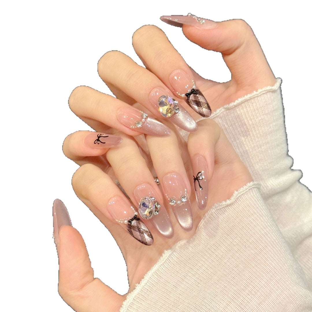 Glamorous Stiletto Press-On Nail Art with Gem Accents