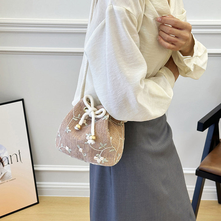 Embroidered Drawstring Bucket Bag Stornfield
