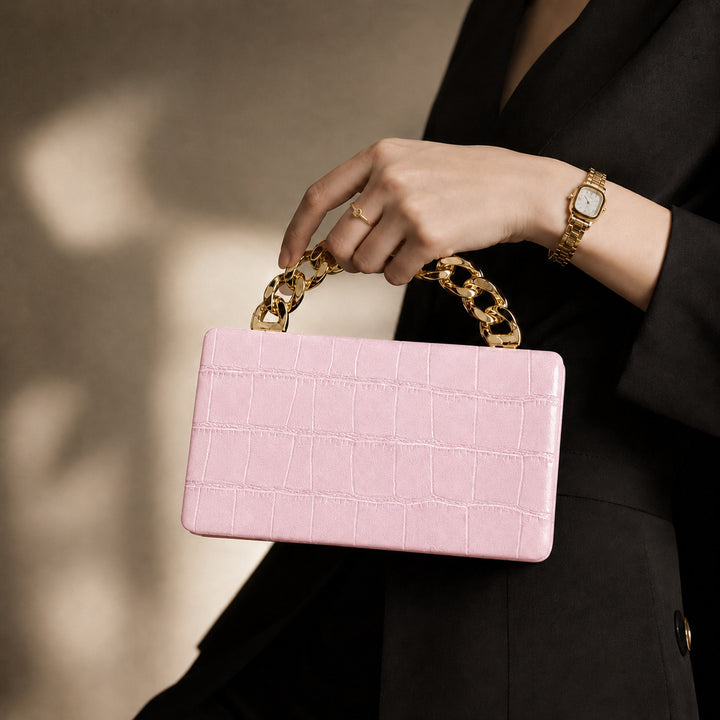Structured Python-Embossed Handbag