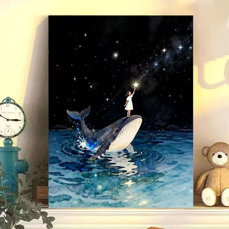 Dreamy Whale and Girl Canvas Artwork Stornfield