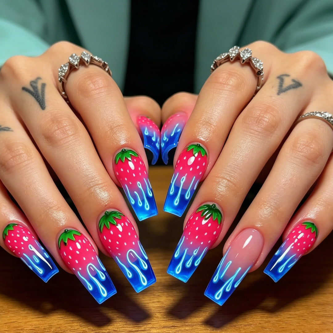 Strawberry-Inspired Acrylic Nail Art Extensions Stornfield