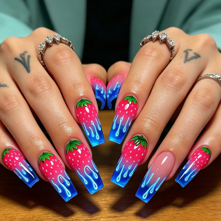 Strawberry-Inspired Acrylic Nail Art Extensions Stornfield