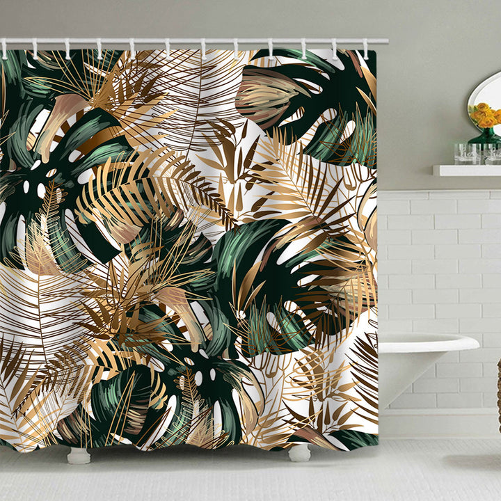 Tropical Leaf Print Shower Curtain Stornfield