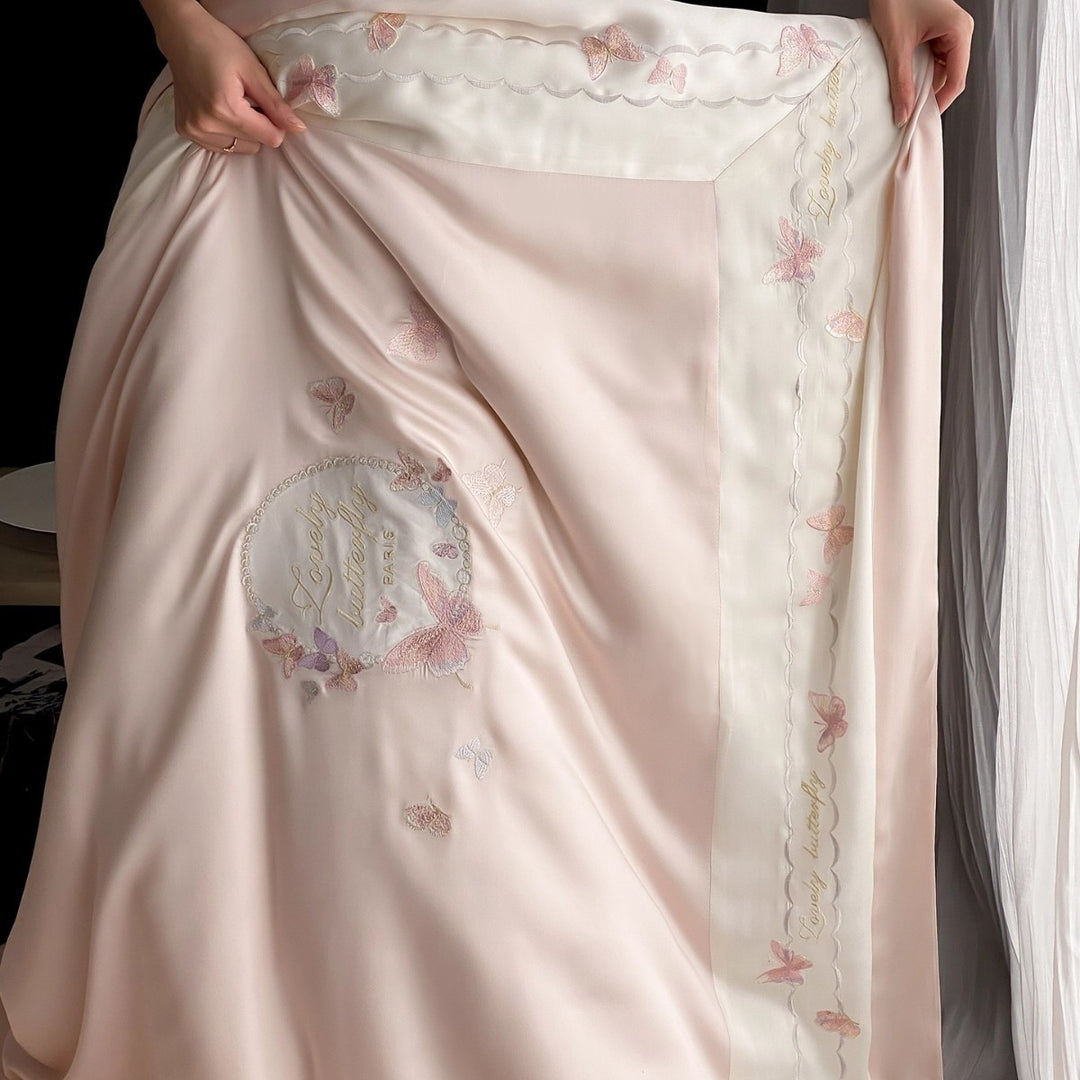 Embroidered Satin-Feel Butterfly Duvet Cover Bedding Set