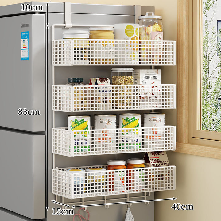 Over-the-Fridge Stacked Metal Mesh Hanging Storage Basket