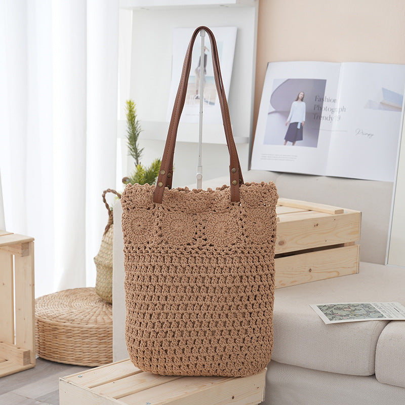 Crochet tote bag with leather handles Stornfield