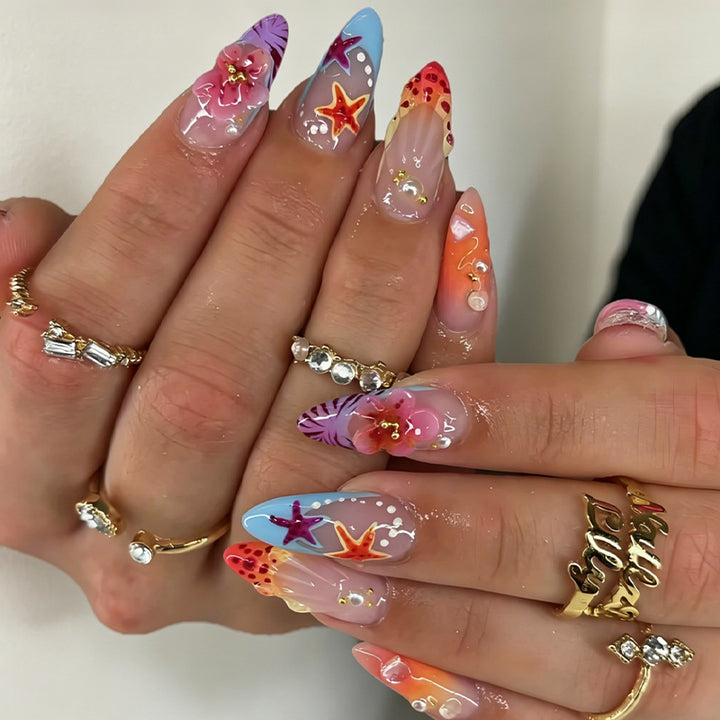 Elegant artificial nails with floral designs Stornfield