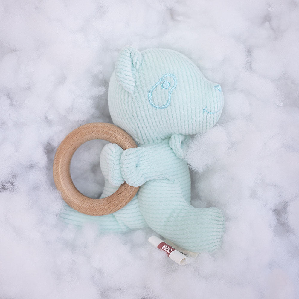 Plush Bunny Teether Rattle with Natural Beech Wood Ring