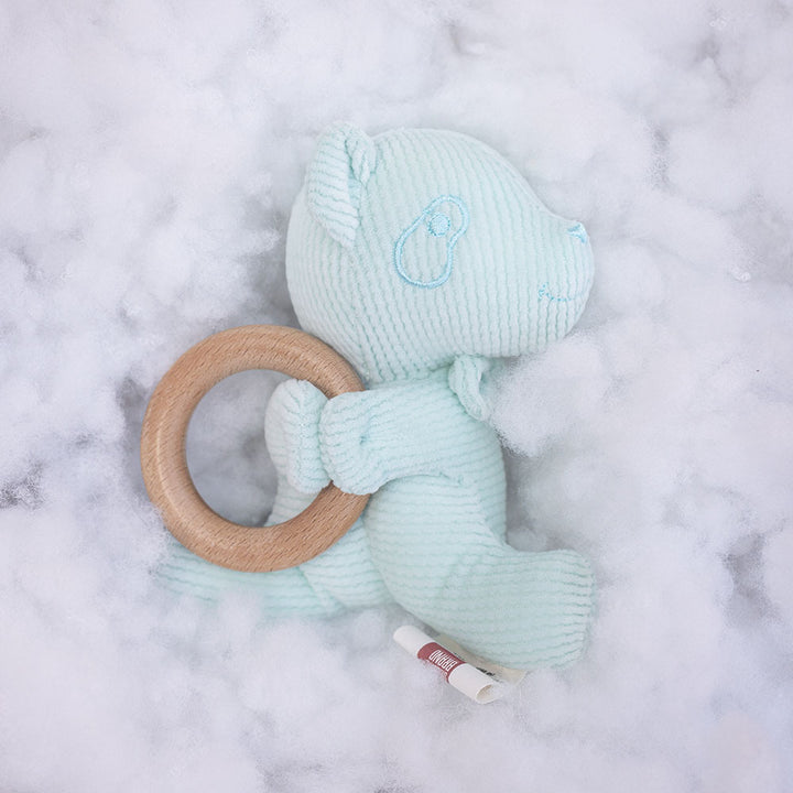 Plush Bunny Teether Rattle with Natural Beech Wood Ring