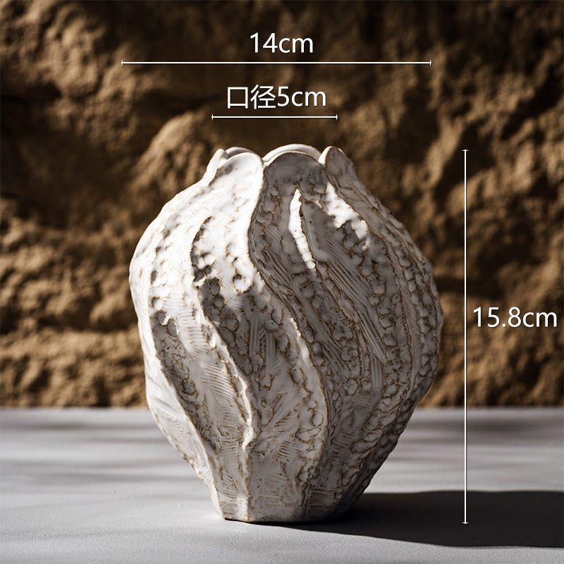 Decorative Ceramic Sculptural Vase with Textured Edge with Ruffled Rim