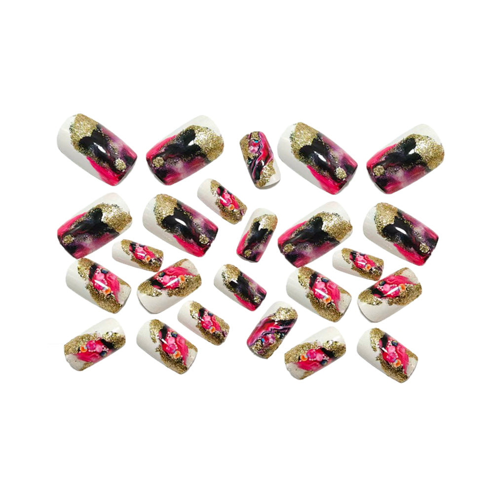 Artificial Nails in Luxurious Marble Design with Colored Accents Stornfield