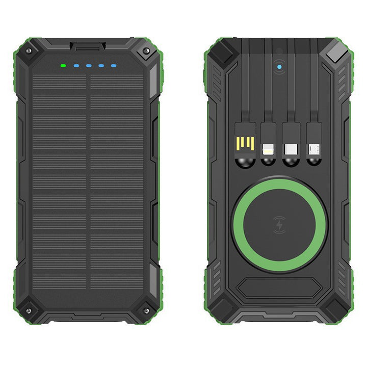 Robust Solar Power Bank with Multifunctional Charging Cable and Integrated Qi Charger Stornfield
