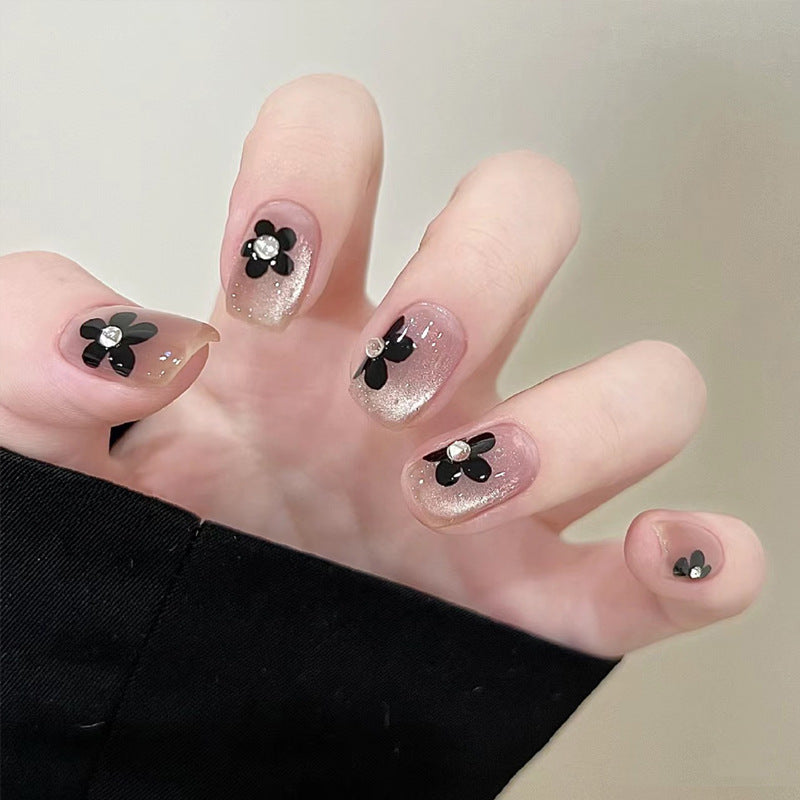 Floral-Designed Press-On Nails with Gemstone Accents Stornfield