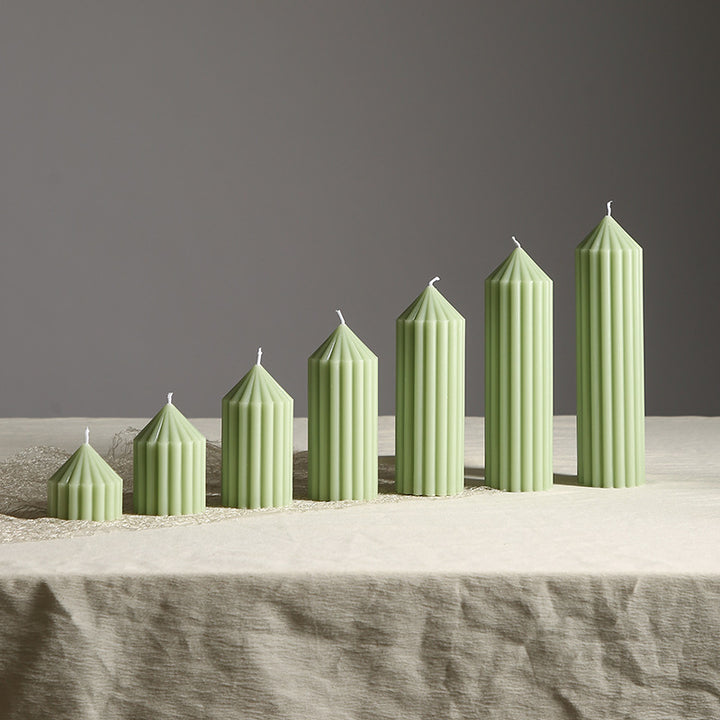 Vertical-Fluted Sculptural Pillar Candle with Pointed Faceted Top