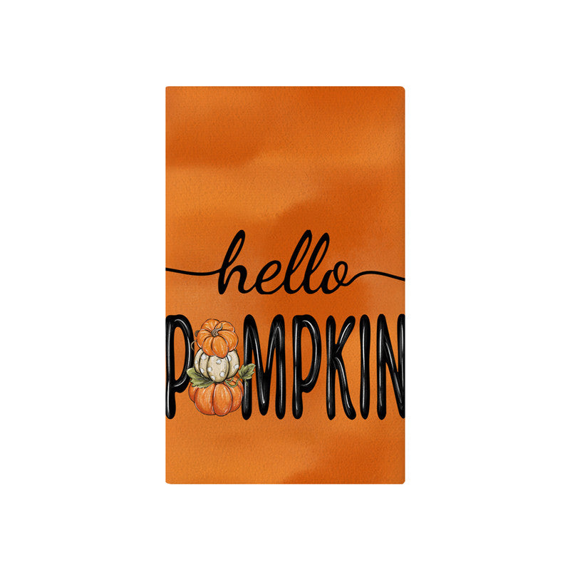 Vertical Buffalo Check Autumn Garden Banner with Painted Pumpkin Illustration