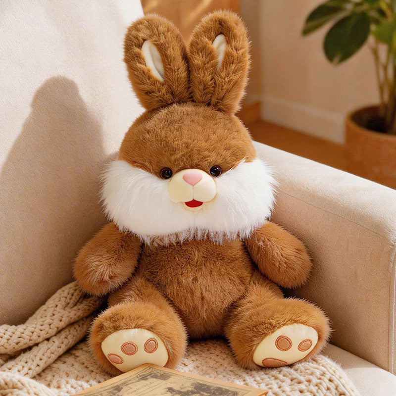 Plush Bunny Sitting Cuddle Companion with Fluffy Cheek Ruffs & Embroidered Paw Pads Stornfield