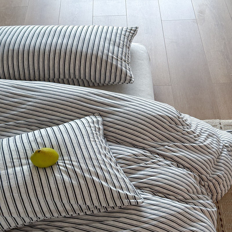 Relaxed-Stripe Washed Cotton-Linen Duvet Cover Set with Hidden Closure & Pillow Shams