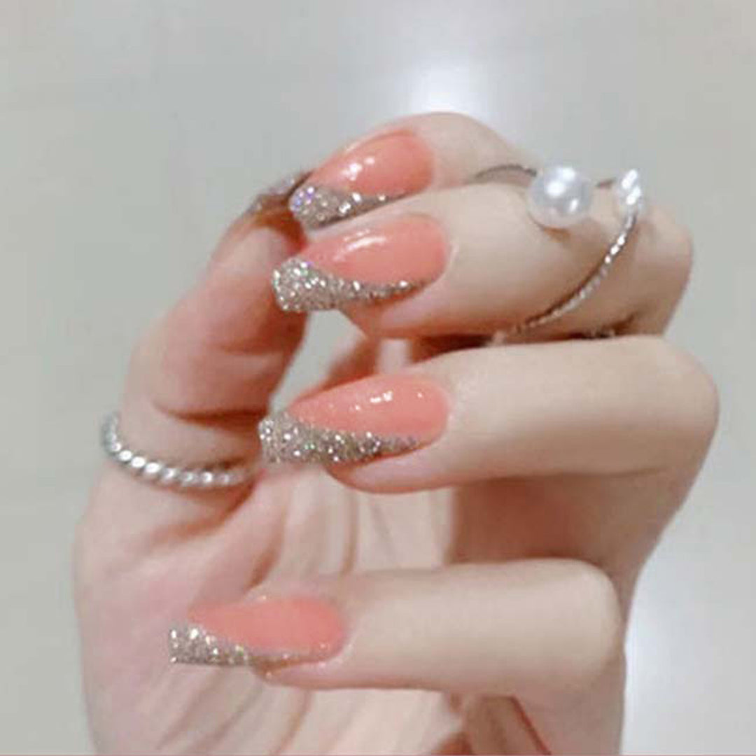 Glamorous artificial nail set with sparkling glitter and French tip Stornfield