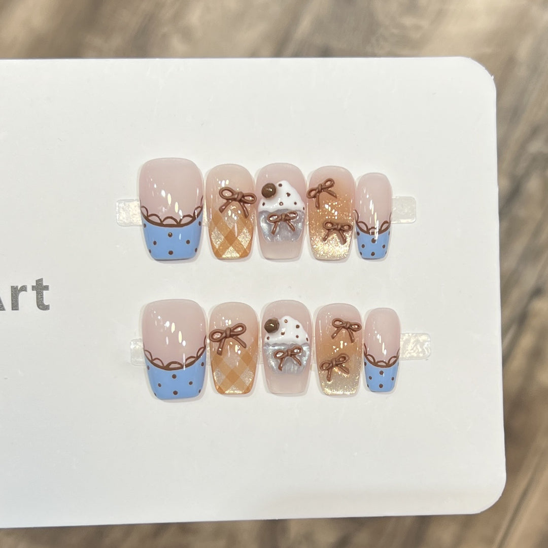 Decorative Press-On Nail Art Set with Charming Bow Accents Stornfield