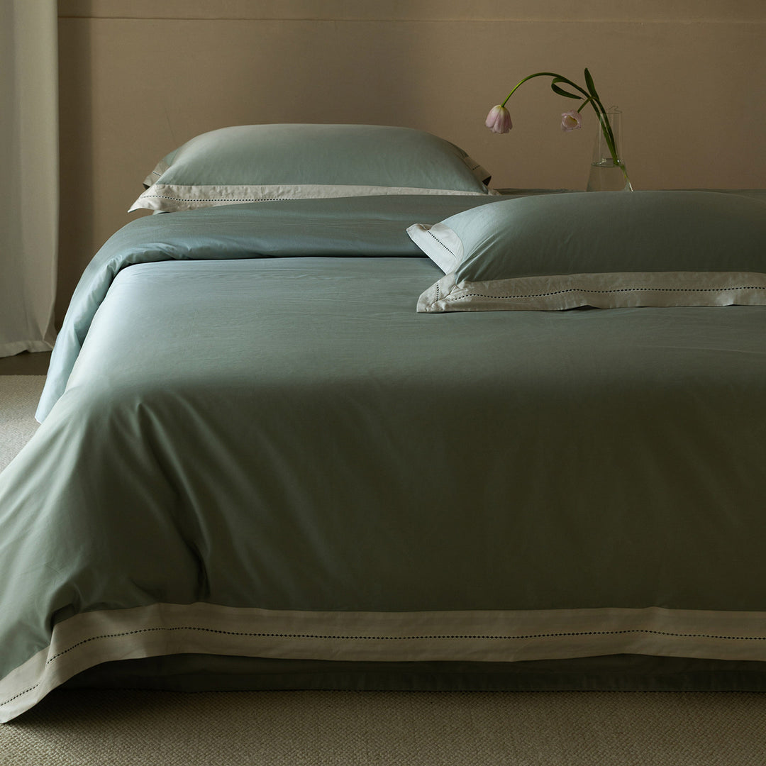 Cotton-Sateen Duvet Cover Set with Contrast Hem, Deep-Fit Corners & Oxford Shams