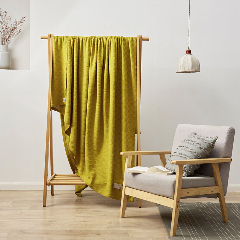 Textured Waffle Knit Cotton Throw Blanket