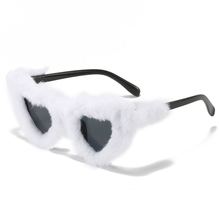 Unique Heart-Shaped Fur-Trimmed Sunglasses Stornfield