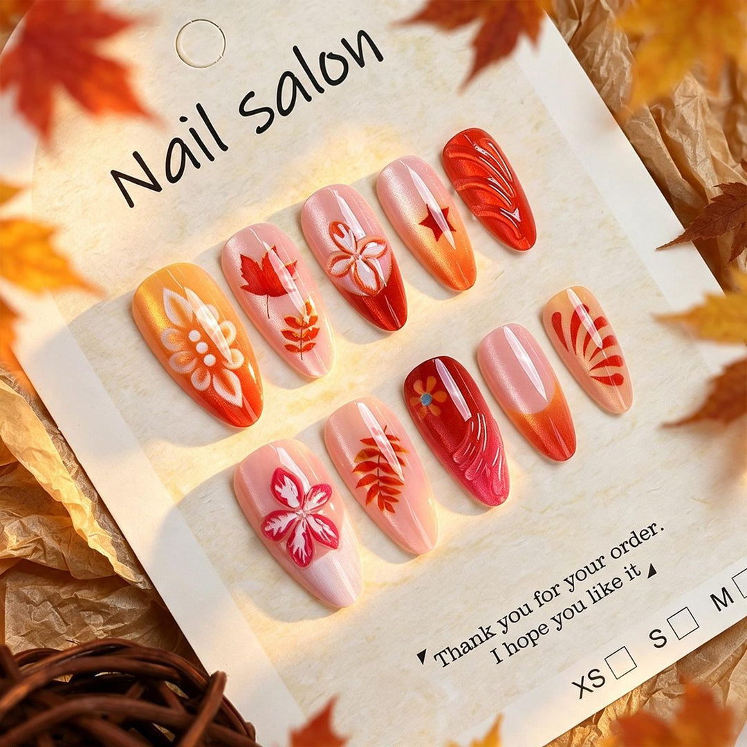 Artistic Press-On Nail Set with Cherry Blossom Design Stornfield