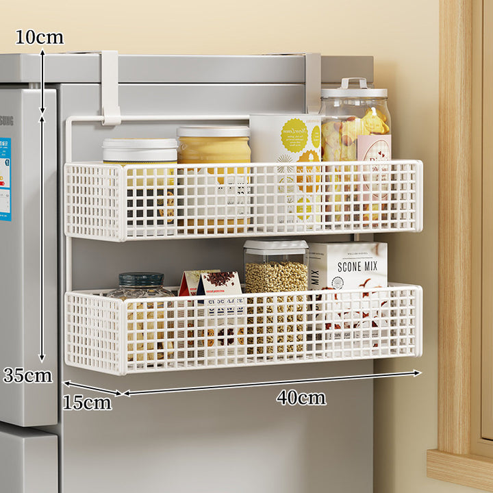 Over-the-Fridge Stacked Metal Mesh Hanging Storage Basket