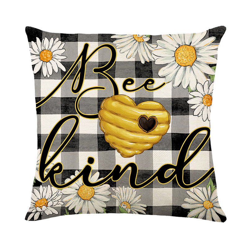 Decorative Throw Pillow Cover Buffalo Check Daisy Pattern