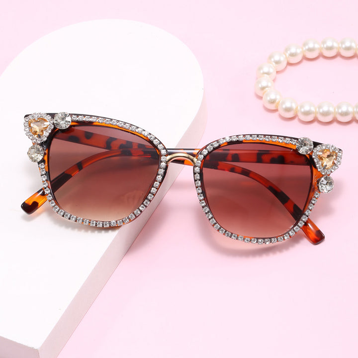 Women's Cat Eye Sunglasses with Sparkling Crystal Decorations Stornfield