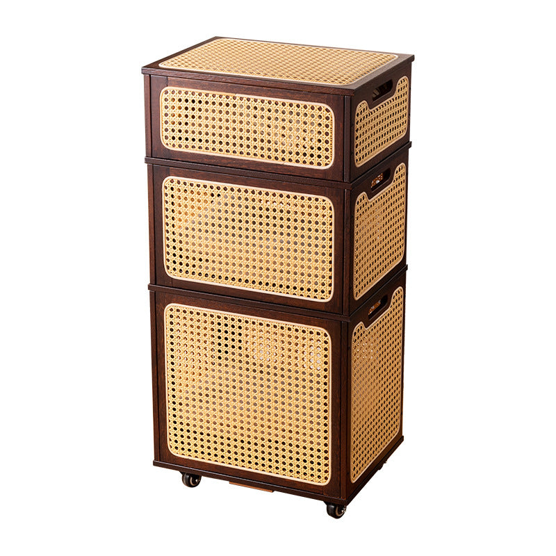 Storage stool with practical wheels and stylish rattan design Stornfield