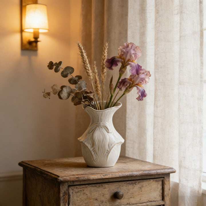 Petite Sculptural Ceramic Bud Vase with Organic Leaf Relief