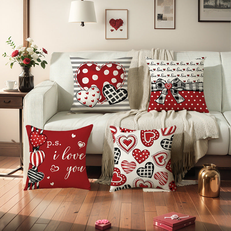 Decorative Cotton-Linen Blend Valentine's Day Polka Dot & Gingham Bow Throw Pillow Cover