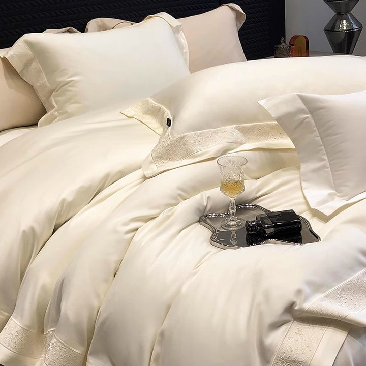 Luxury Long-Staple Cotton Sateen Duvet Cover Bedding Set with Embroidered Border
