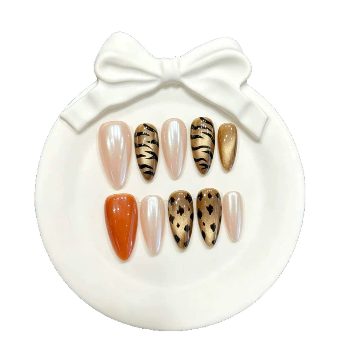 Decorative Press-On Nail Art Set with Animal Print Designs