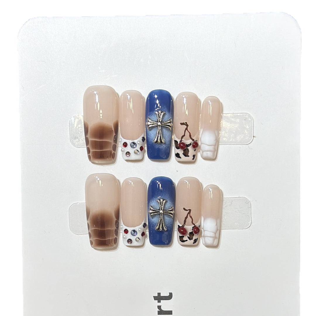 Decorative Press-On Nail Art Set with Unique Graphic Designs Stornfield