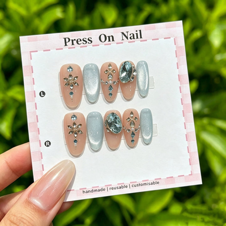Reusable Decorative Press-On Nail Set with Gem Accents