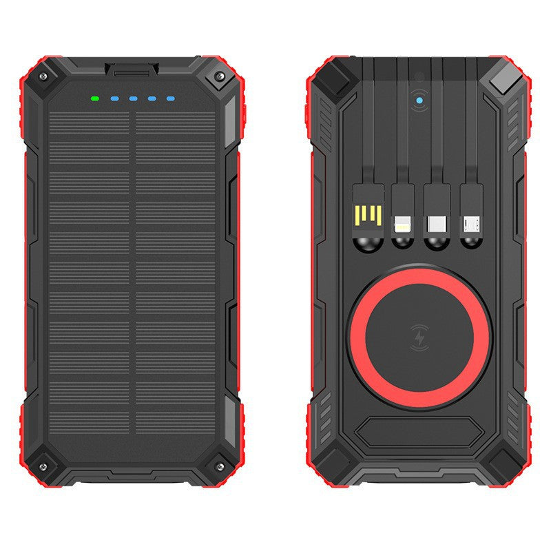 Robust Solar Power Bank with Multifunctional Charging Cable and Integrated Qi Charger Stornfield