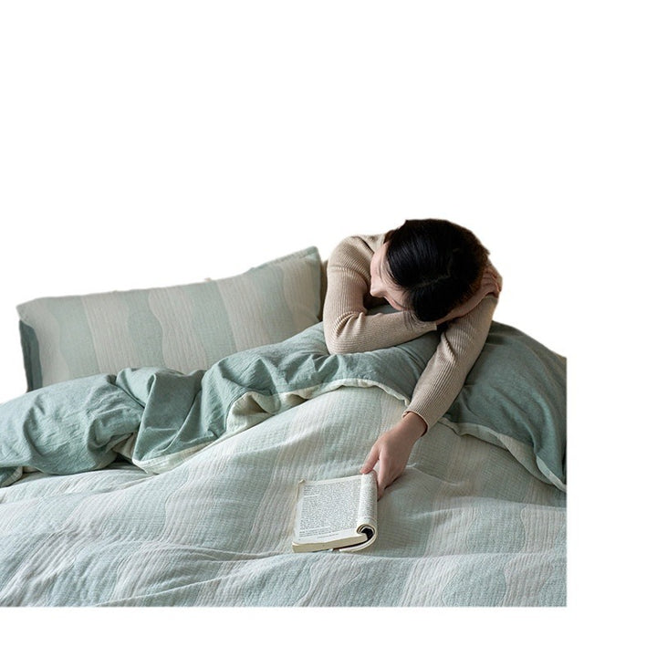 Breathable cotton muslin bedding set with a light waffle texture and reversible side