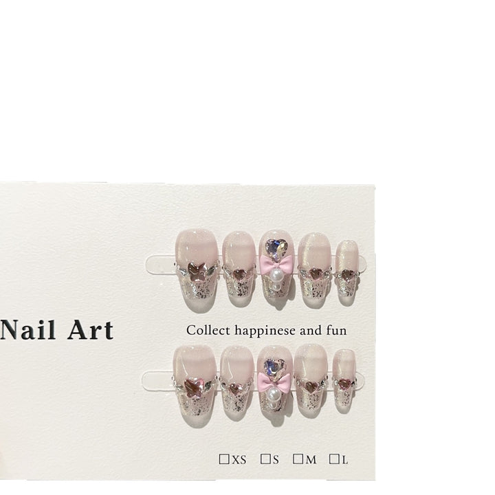 Elegant Heart-Themed Press-On Nail Art