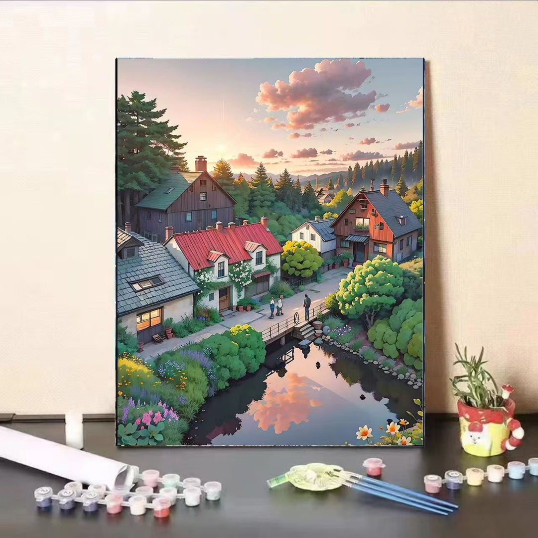 Scenic Village Landscape Paint by Numbers Kit Stornfield