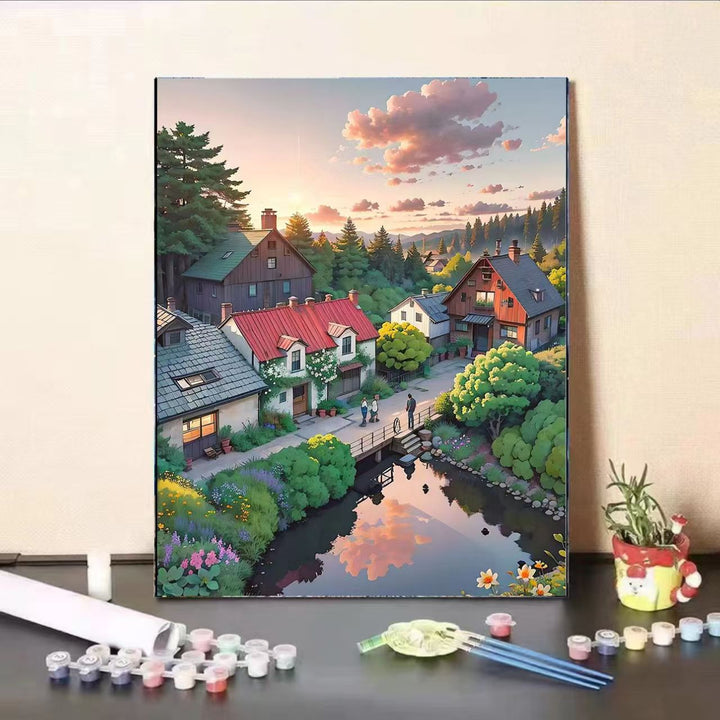 Scenic Village Landscape Paint by Numbers Kit Stornfield