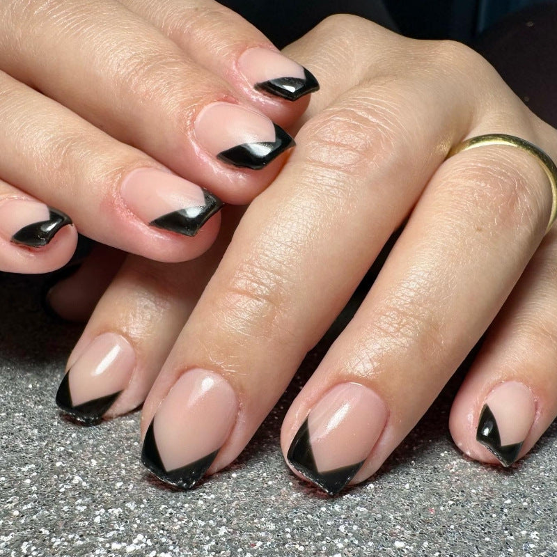 Elegant Black French Tip Press-On Nails Stornfield
