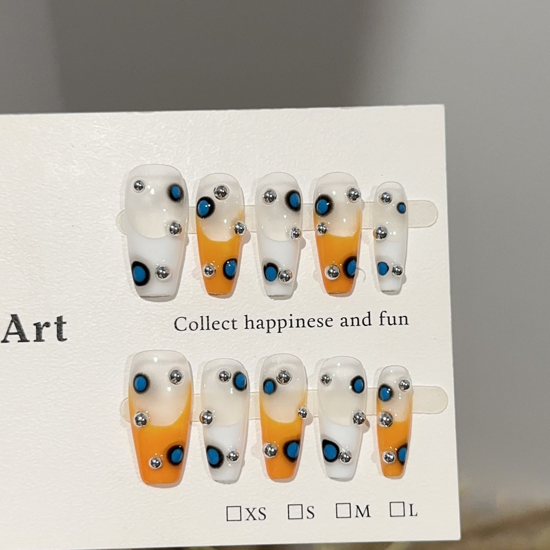 Artistic Press-On Nail Art Set with Gemstone Accents