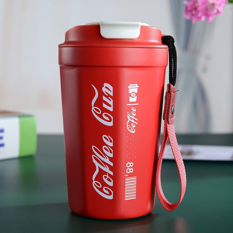 Women's insulated coffee cup with practical carrying device Stornfield